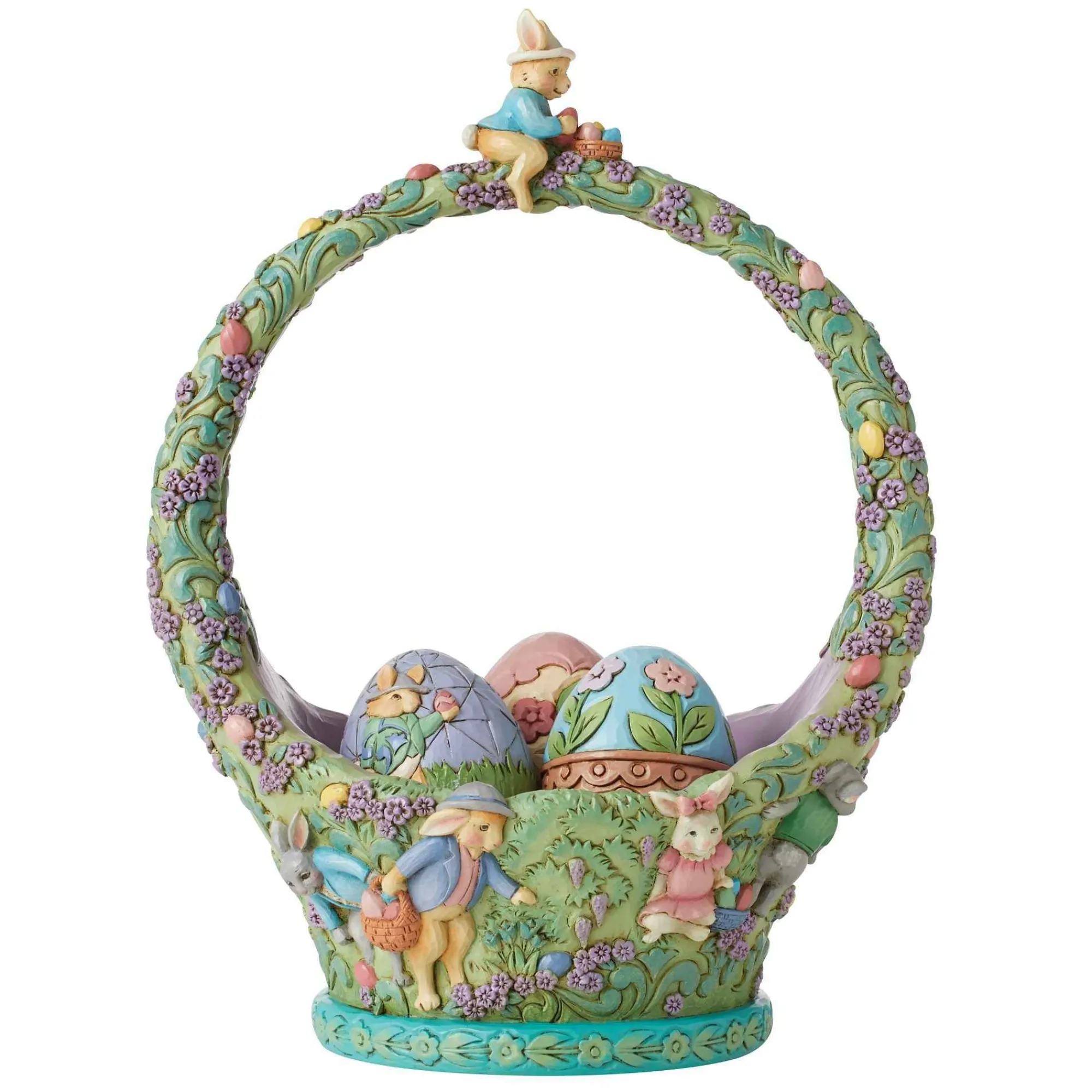 Jim Shore Heartwood Creek Bunnies Egg Hunt Easter Basket
