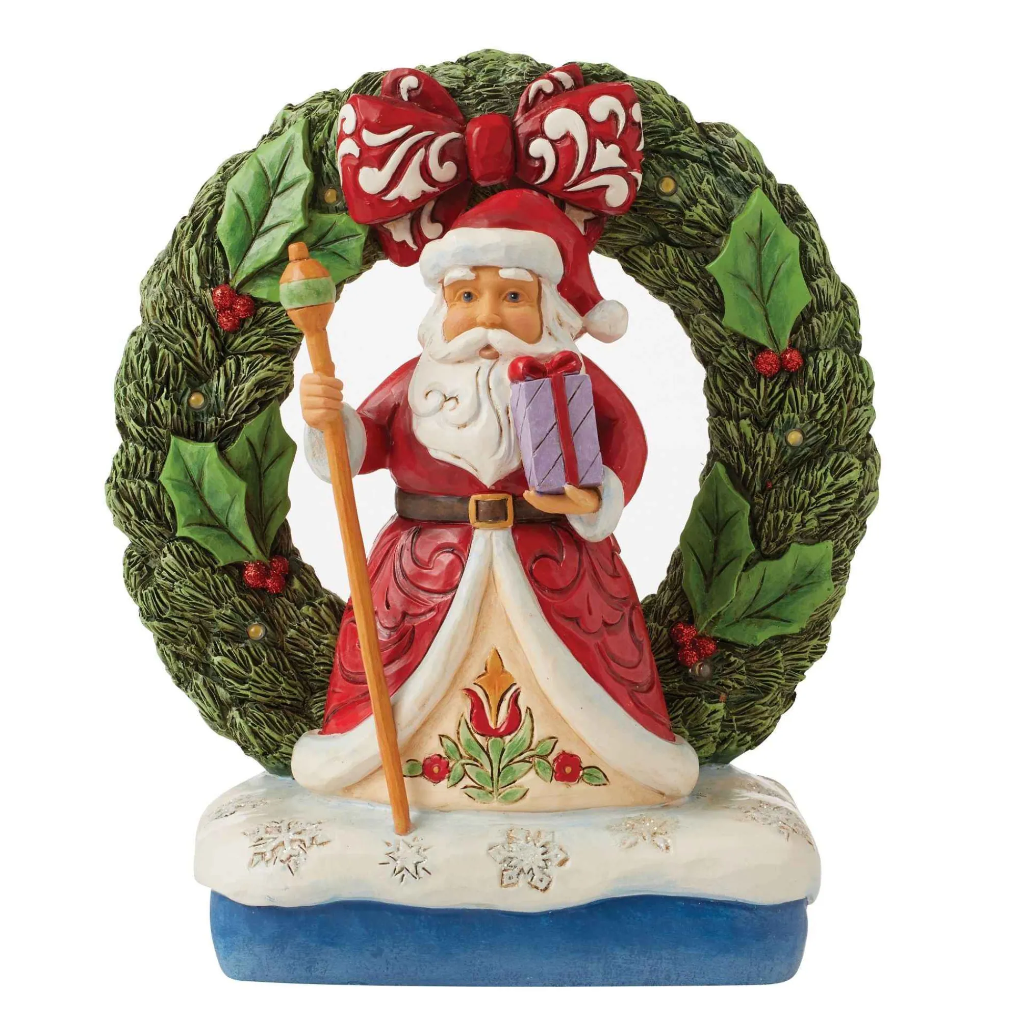 Jim Shore Heartwood Creek Santa By Light-Up Wreath