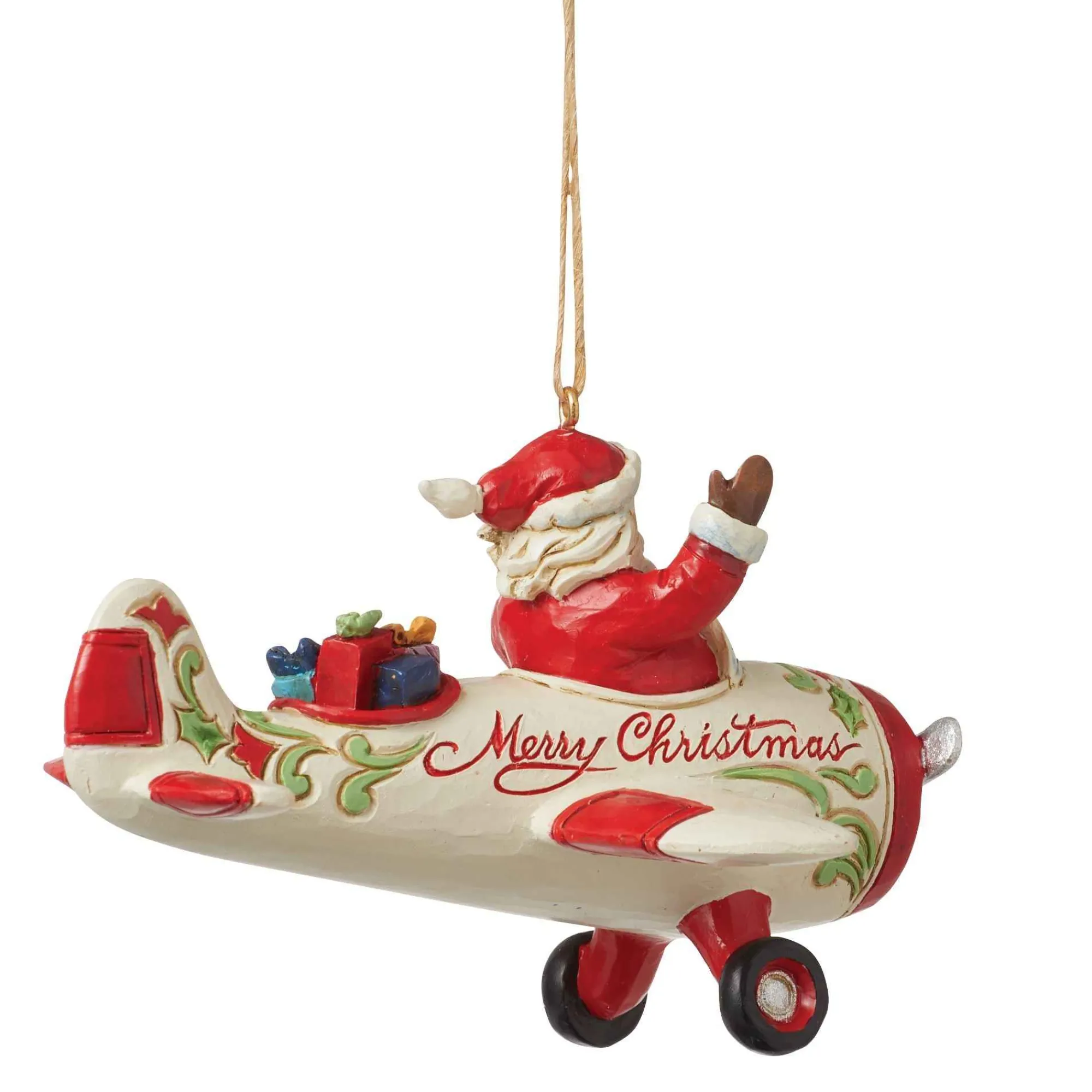 Jim Shore Heartwood Creek Santa In Airplane Ornament