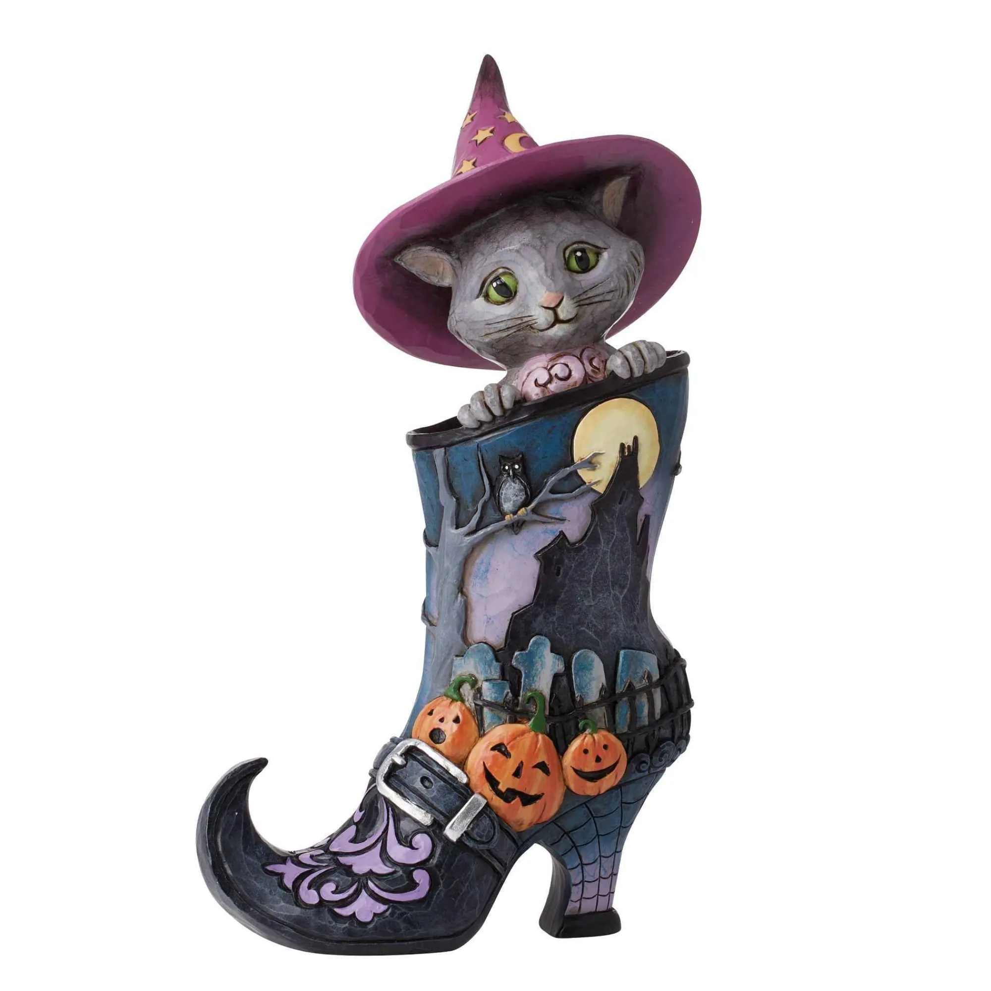 Jim Shore Heartwood Creek Witch's Boot With Black Cat